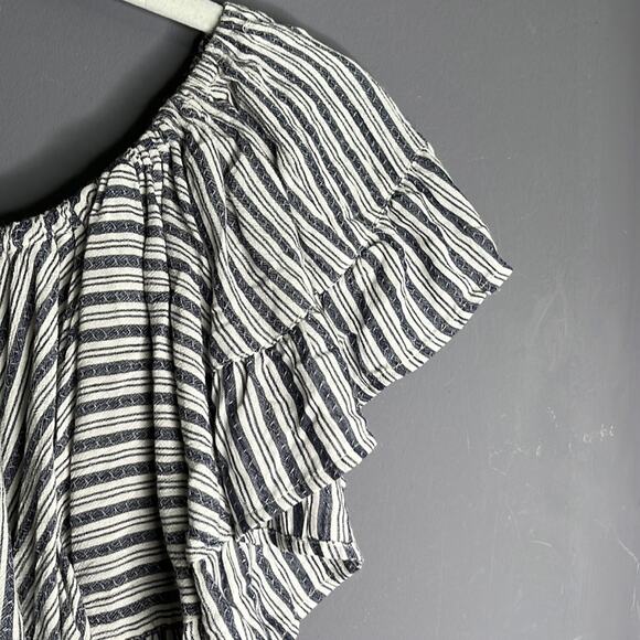 Angie Blue and White Striped Ruffled Off Shoulder Crop Top Size Small - Picture 2 of 8